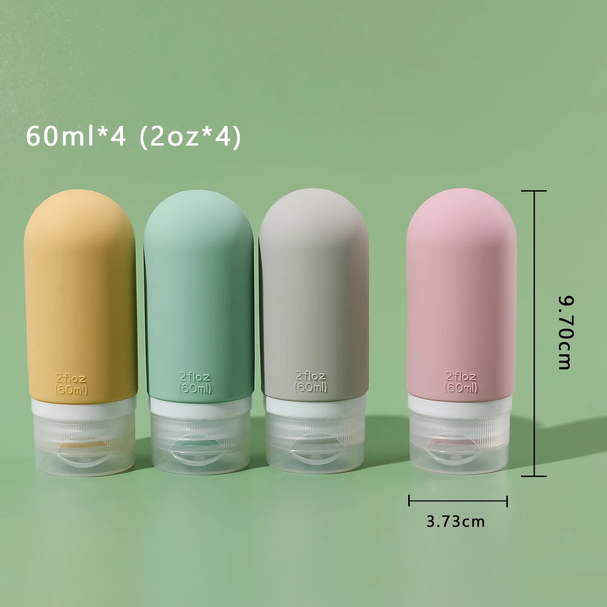 4pcs 2oz/3oz Colorful Leak Proof Squeezable Silicone Travel Toiletry Bottles