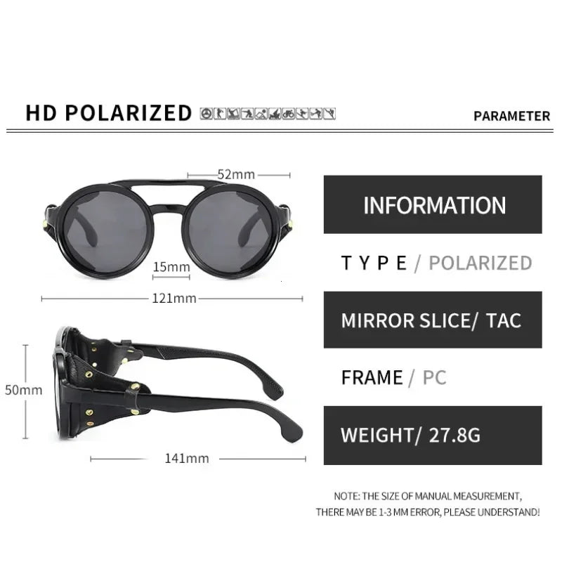 Round Steampunk Shields Sunglasses With Side Leather attachment