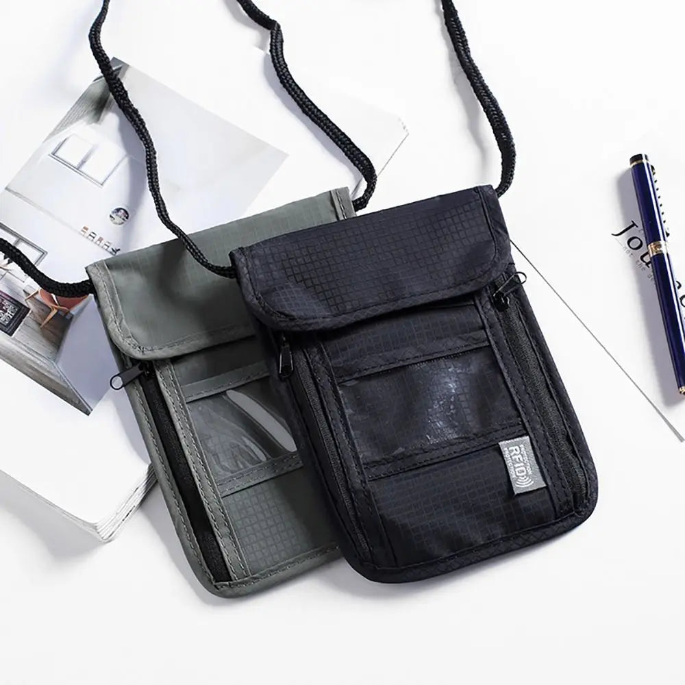 RFID Passport ID Bag Waterproof Document Pouch Passport Bag Neck Wallet Packet ID Credit Card Holder