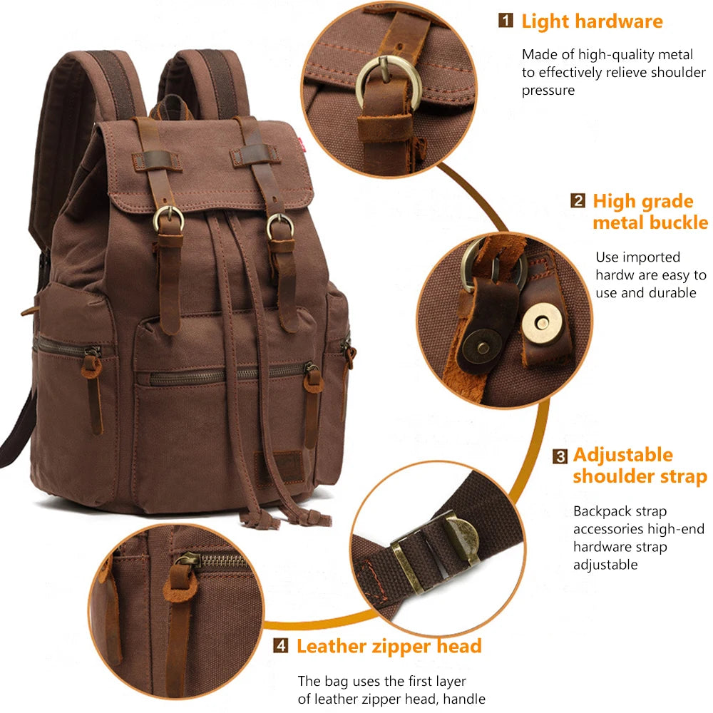 14 Inch Retro Canvas Wear-resistant Vintage Laptop Backpack