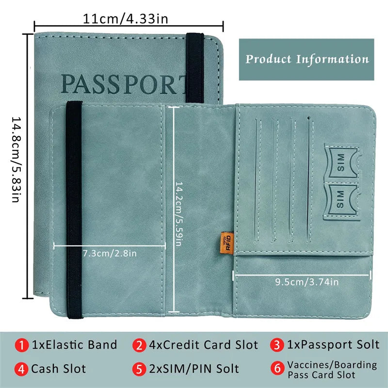 RFID Vintage Business Passport Covers Holder Multi-Function ID Bank Card PU Leather Wallet Case Travel Accessories