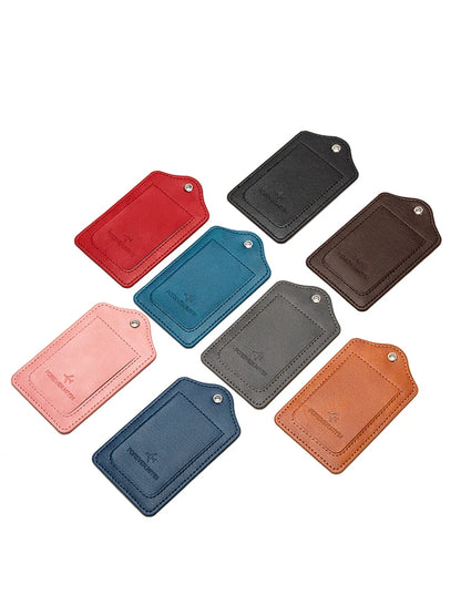 PU leather luggage tag with anti loss wire rope loop and built-in privacy protection cover