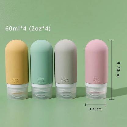 4pcs 2oz/3oz Colorful Leak Proof Squeezable Silicone Travel Toiletry Bottles