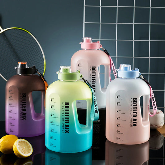 2200ML Large Capacity Color Water Bottle with Time Marker, Handle Strap Wide Mouth Opening