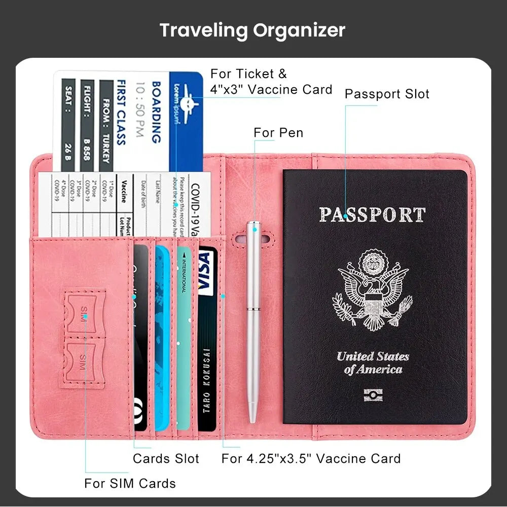 RFID-Safe PU Leather Passport Holder Durable Travel Wallet Document Organizer