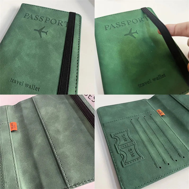 RFID Vintage Business Passport Covers Holder Multi-Function ID Bank Card PU Leather Wallet Case Travel Accessories
