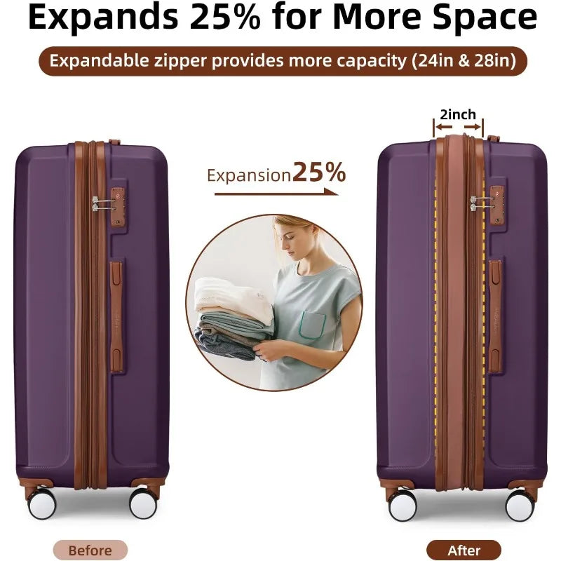 Lightweight Expandable Hardshell Suitcase Set with Spinner Wheels, TSA-Approved Lock