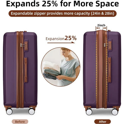 Lightweight Expandable Hardshell Suitcase Set with Spinner Wheels, TSA-Approved Lock