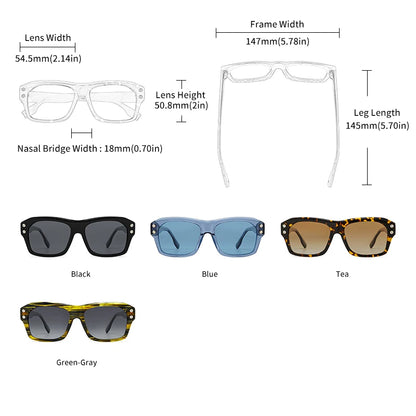 Acetate Square Rectangular Polarized Eyewear with Uv400 Lens