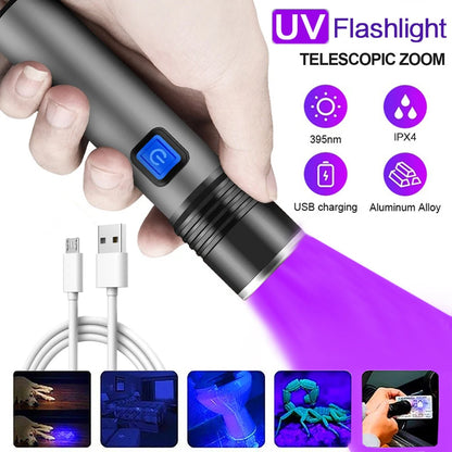 Rechargeable LED UV Flashlight with Black Light Pet Urine Stains Detector