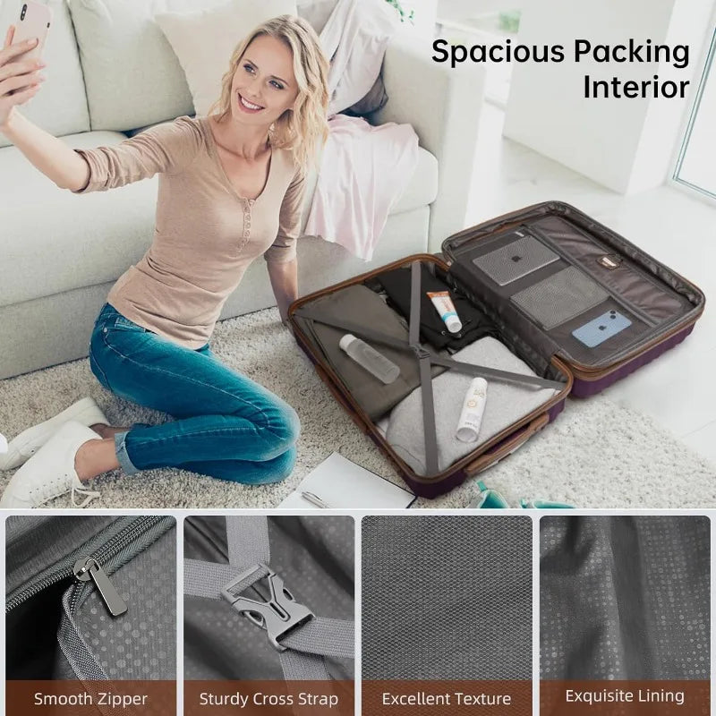 Lightweight Expandable Hardshell Suitcase Set with Spinner Wheels, TSA-Approved Lock