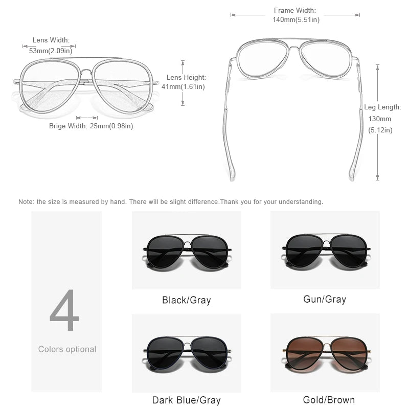 Classic Pilot Polarized Sunglasses with UV Blocking Oculos