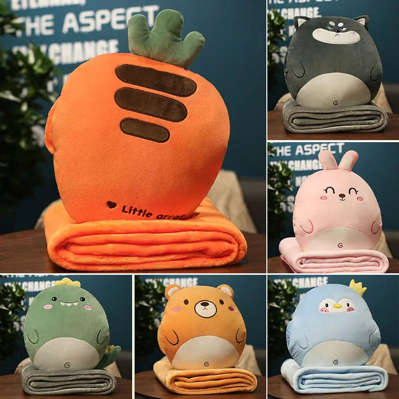 3 In1 Stuffed Hand Warmer Bag Cartoon Animal Pillow/Blanket