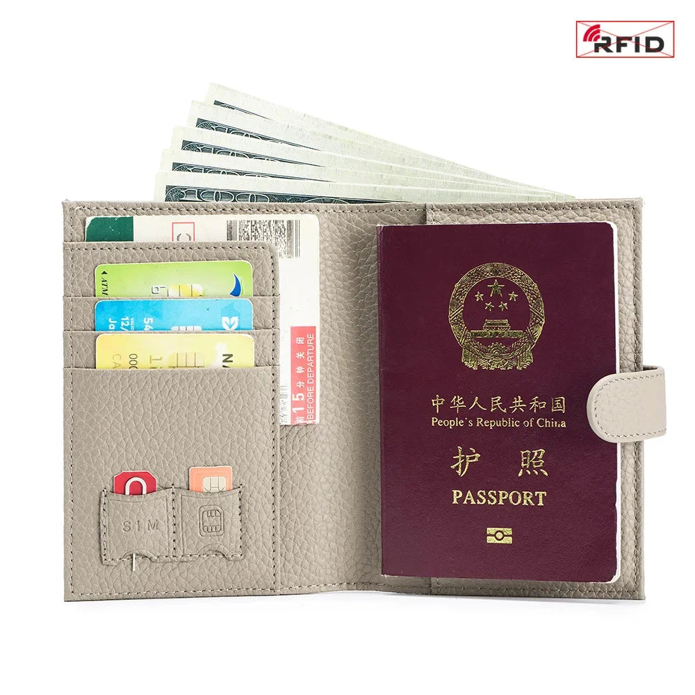 New Genuine RFID Ultra-thin Multifunctional Ticket Holder Passport Certificate Wallet Storage Bag for Women