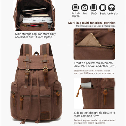 14 Inch Retro Canvas Wear-resistant Vintage Laptop Backpack