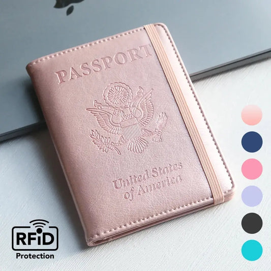RFID-Safe PU Leather Passport Holder Durable Travel Wallet Document Organizer