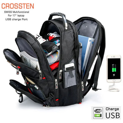 Swiss-Multifunctional bag 17 Inch Laptop Backpack, USB Charging Port,