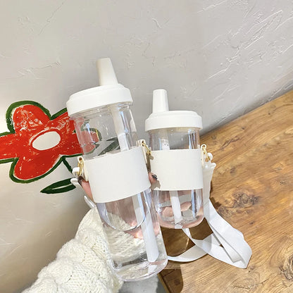 Cute Pearl Boba Milk Tea Plastic Water Bottle With Leather Case BPA Free