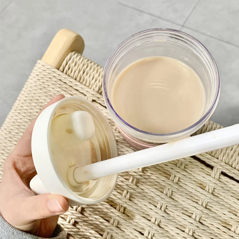 Cute Pearl Boba Milk Tea Plastic Water Bottle With Leather Case BPA Free