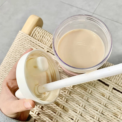Cute Pearl Boba Milk Tea Plastic Water Bottle With Leather Case BPA Free