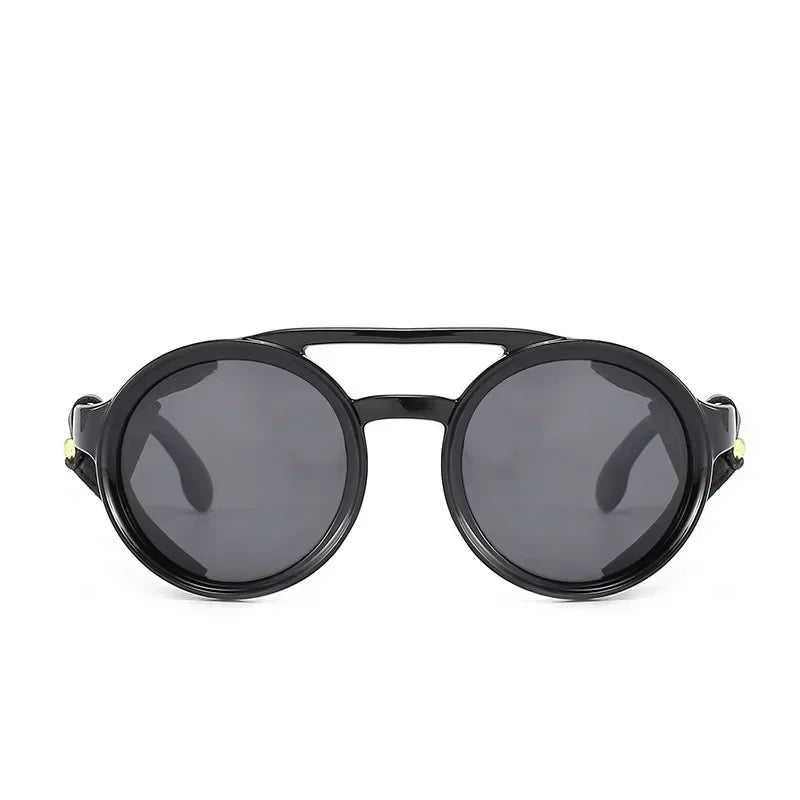 Round Steampunk Shields Sunglasses With Side Leather attachment