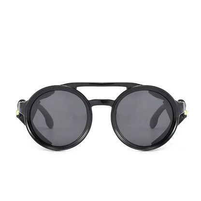 Round Steampunk Shields Sunglasses With Side Leather attachment