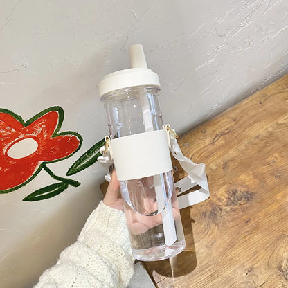 Cute Pearl Boba Milk Tea Plastic Water Bottle With Leather Case BPA Free