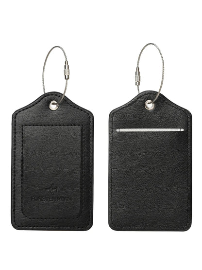 PU leather luggage tag with anti loss wire rope loop and built-in privacy protection cover