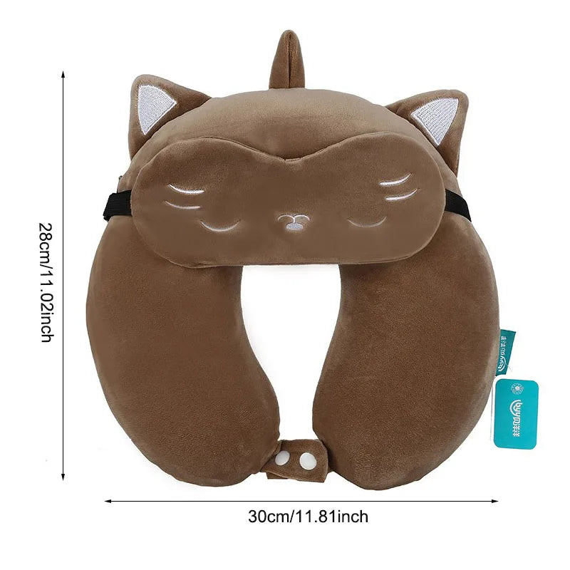 Cartoon Neck Pillow with Sleep Mask Memory Cotton U-shaped Soft Travel Pillow