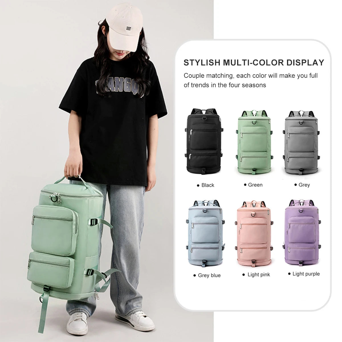 Large Capacity Backpack for Sports, Fitness, Travel with Wet and Dry Separation