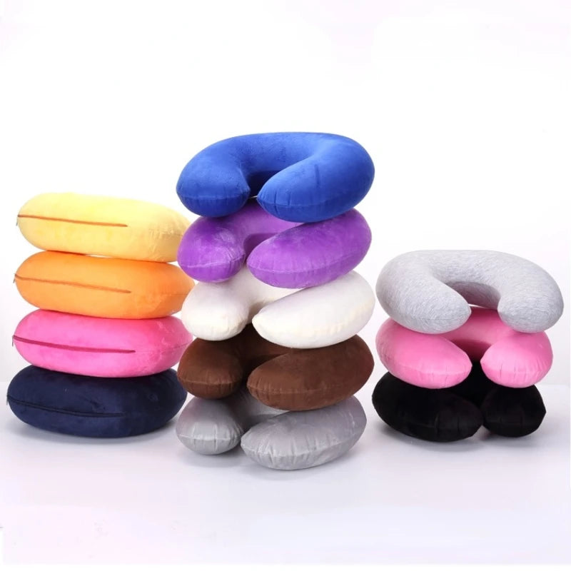 Inflatable Headrest U-shaped with Short Plush Cover 9 Colors
