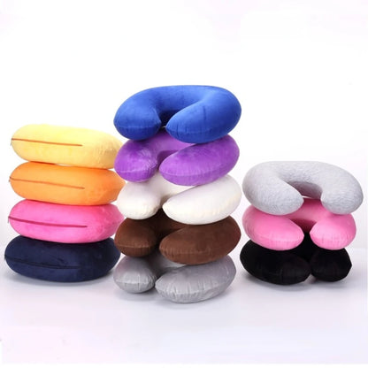 Inflatable Headrest U-shaped with Short Plush Cover 9 Colors