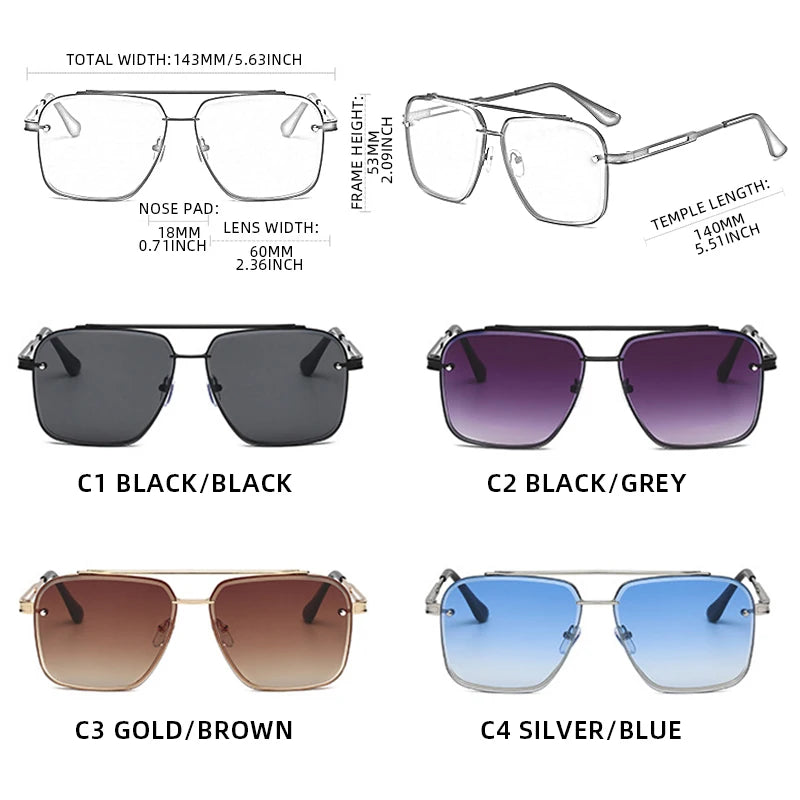 Luxury Classic Black Metal Square Sunglasses unisex