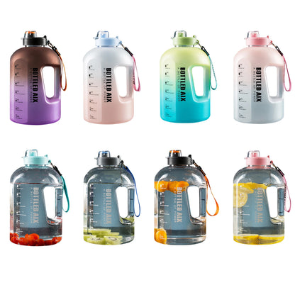 2200ML Large Capacity Color Water Bottle with Time Marker, Handle Strap Wide Mouth Opening