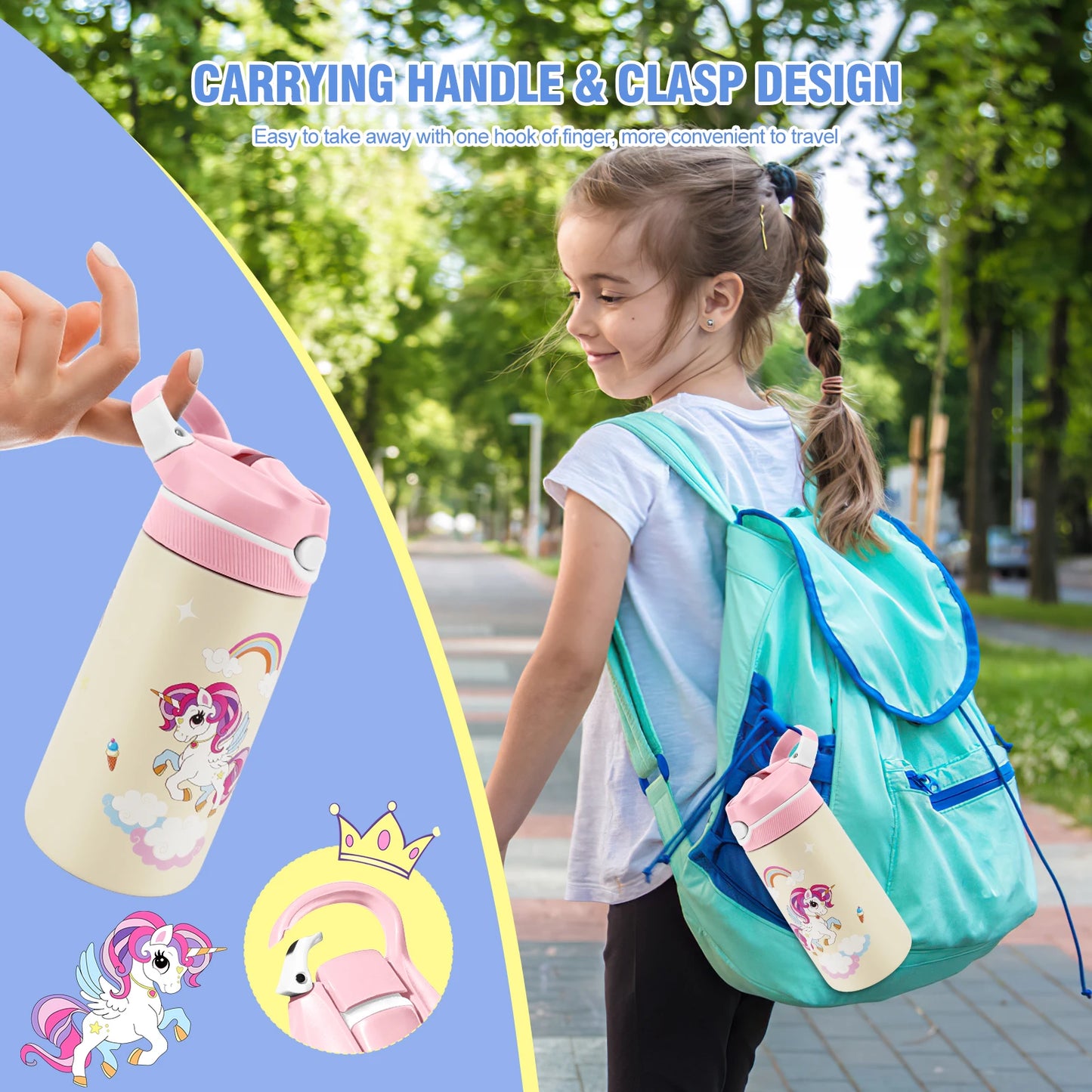 400ML Children Thermal Bottle Unicorn Water Bottle for Travel or School Free of BPA