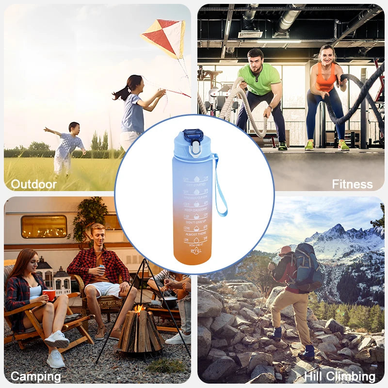 900ML  Motivational Portable Water Bottle with Time Marker Leak-proof Top