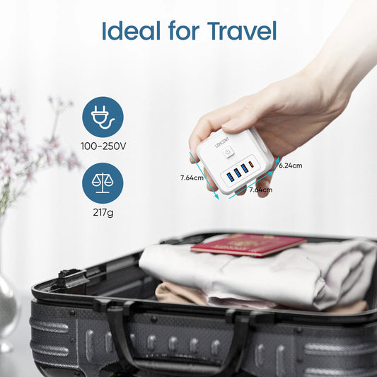 EU Plug Power Strip with  3 AC Outlets +3 USB Charging Ports+ 1 Type C 5V 2.4A  Adapter 7-in-1 Plug Socket On/Off Switch