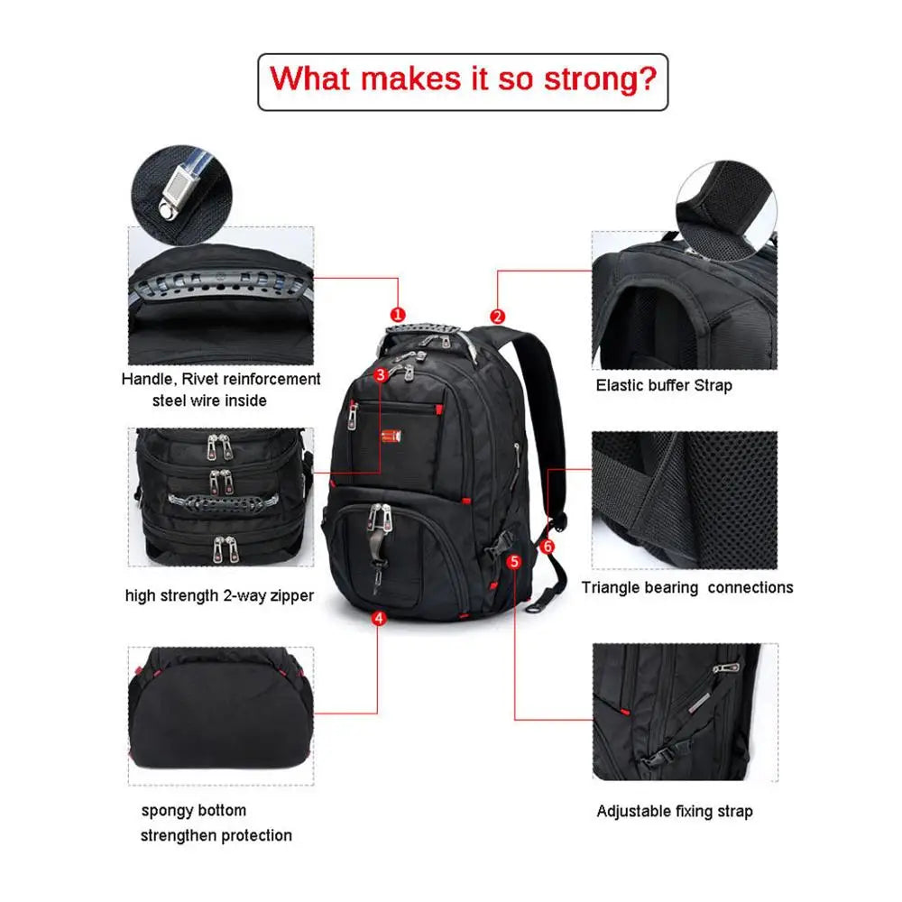 Swiss-Multifunctional bag 17 Inch Laptop Backpack, USB Charging Port,