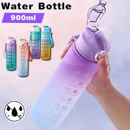 900ML  Motivational Portable Water Bottle with Time Marker Leak-proof Top