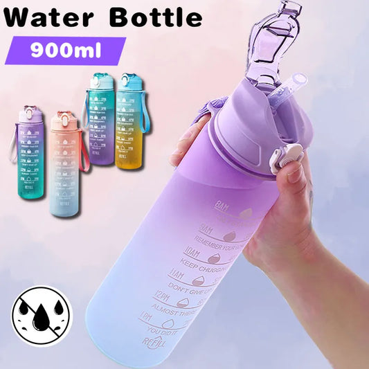900ML  Motivational Portable Water Bottle with Time Marker Leak-proof Top