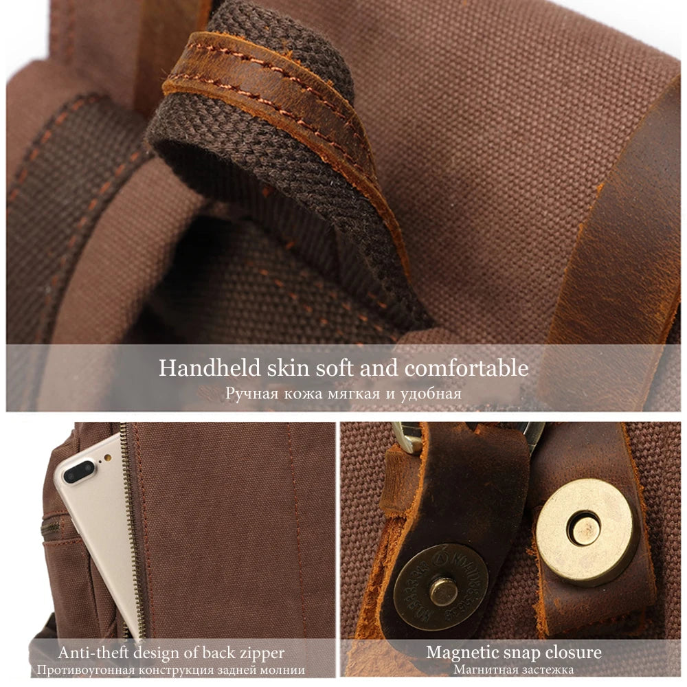 14 Inch Retro Canvas Wear-resistant Vintage Laptop Backpack