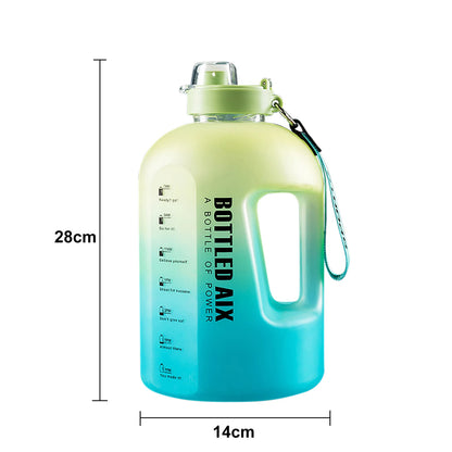 2200ML Large Capacity Color Water Bottle with Time Marker, Handle Strap Wide Mouth Opening
