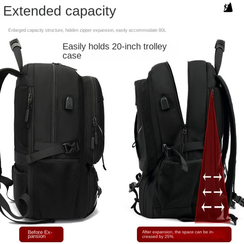 Large Expandable Travel Laptop Backpack with USB Charging and Shoes Pocket