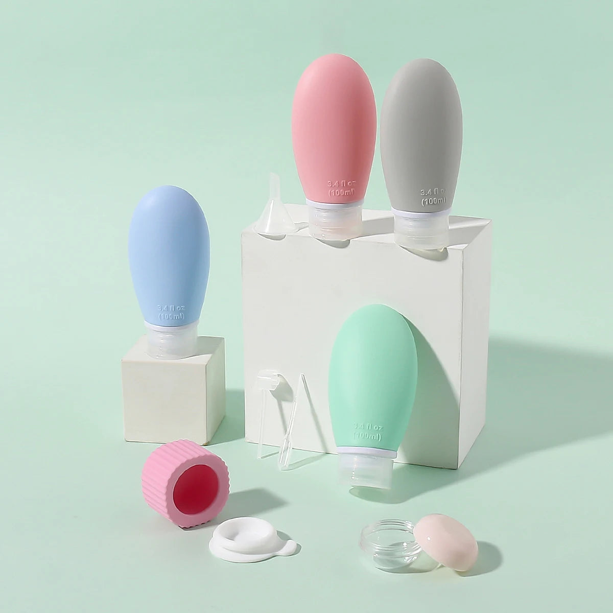 9 Pcs Empty Travel Size Squeeze Silicone Bottles Set Leak-Proof Design Kit for Toiletries Shampoo, Conditioner, Lotion