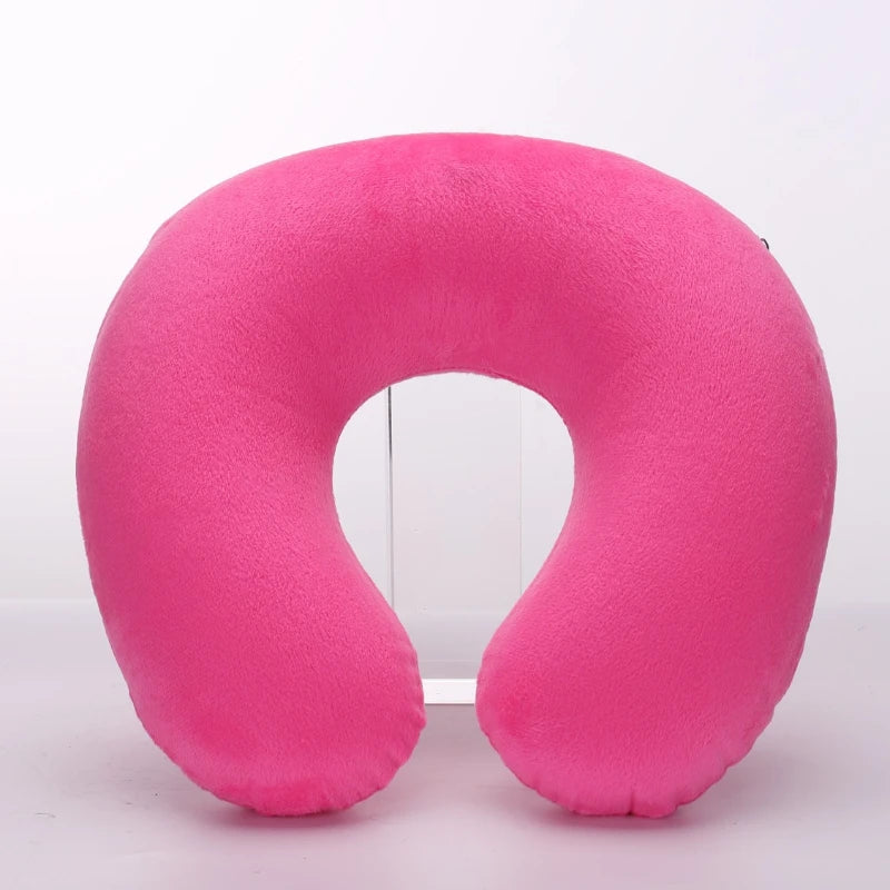 Inflatable Headrest U-shaped with Short Plush Cover 9 Colors