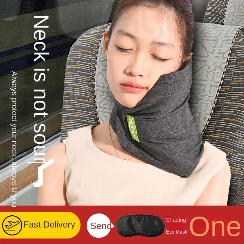 Memory Foam Pillow, Neck Support Cushion with Washable Cover for Plane, Train and Car