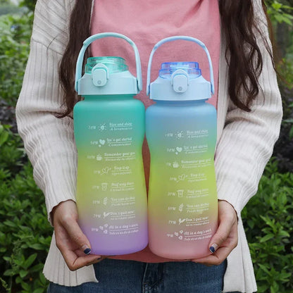 2000ml Portable Gradient Plastic Water Bottle with Straw