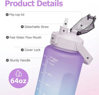 2L Water Bottle With Straw Large Capacity Sports Bottle BPA Free