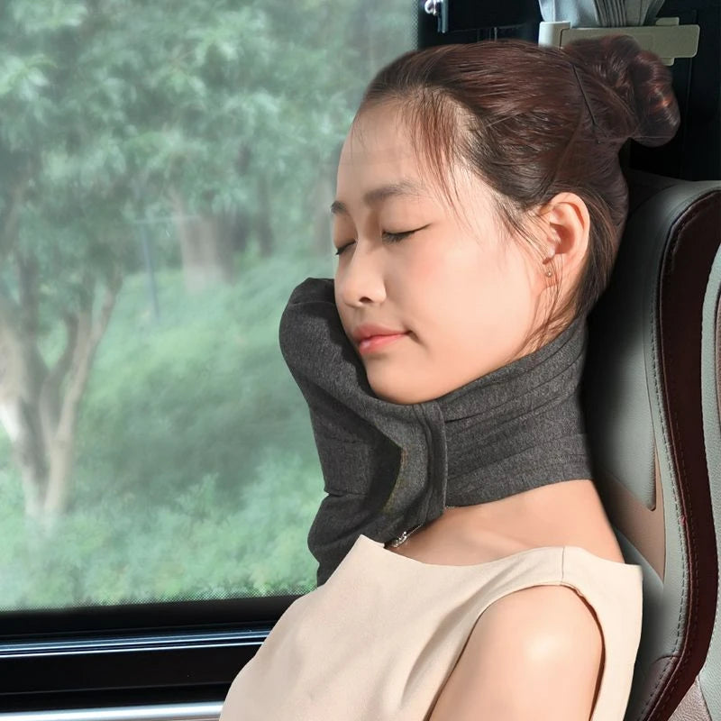 Memory Foam Pillow, Neck Support Cushion with Washable Cover for Plane, Train and Car