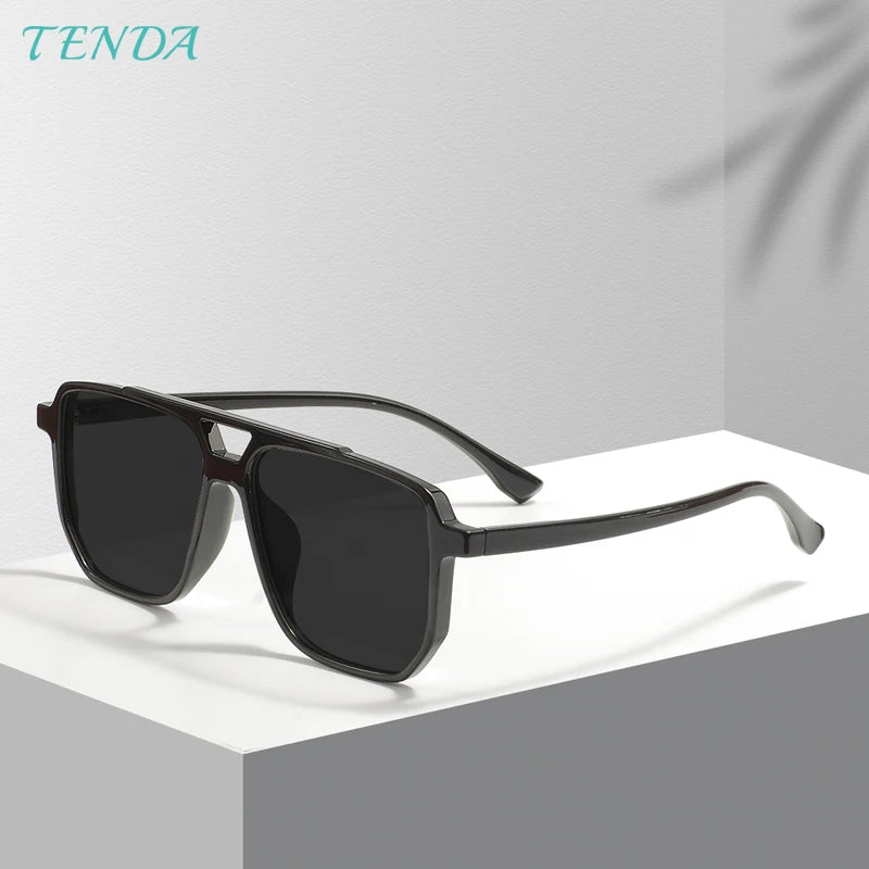 Large Double Bridge Sunglasses with Transparent Polarized Lenses